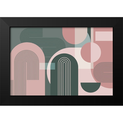 Abstract Arches Pink Green 2 Black Modern Wood Framed Art Print by Urban Epiphany