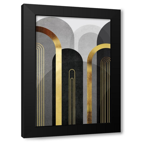 Mid Century Arches Black Gold 1 Black Modern Wood Framed Art Print with Double Matting by Urban Epiphany