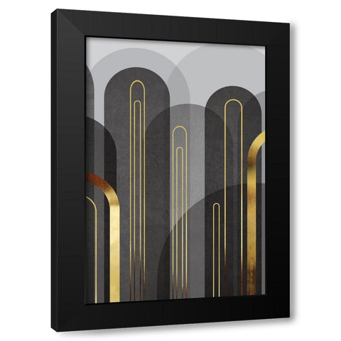 MidCentury Arches Black Gold 2 Black Modern Wood Framed Art Print by Urban Epiphany