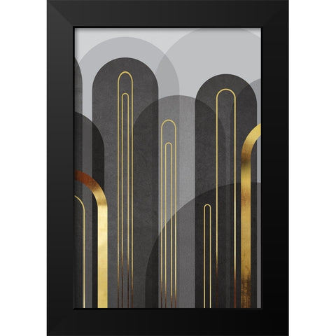 MidCentury Arches Black Gold 2 Black Modern Wood Framed Art Print by Urban Epiphany