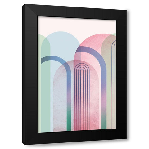 Mid Century Arches Pastel Rainbows 1 Black Modern Wood Framed Art Print by Urban Epiphany