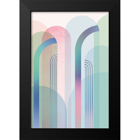 Mid Century Arches Pastel Rainbows 2 Black Modern Wood Framed Art Print by Urban Epiphany