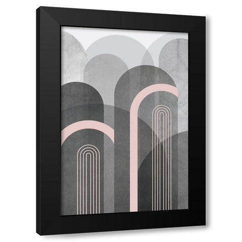 Mid Century Arches Pink Gray 2 Black Modern Wood Framed Art Print with Double Matting by Urban Epiphany