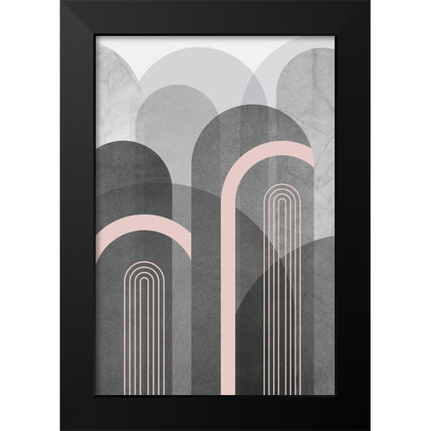 Mid Century Arches Pink Gray 2 Black Modern Wood Framed Art Print by Urban Epiphany