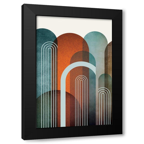 MidCentury Arches Teal Orange 1 Black Modern Wood Framed Art Print by Urban Epiphany