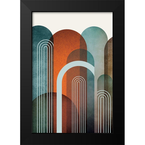 MidCentury Arches Teal Orange 1 Black Modern Wood Framed Art Print by Urban Epiphany