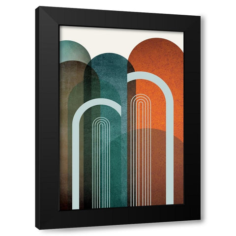 MidCentury Arches Teal Orange 2 Black Modern Wood Framed Art Print with Double Matting by Urban Epiphany