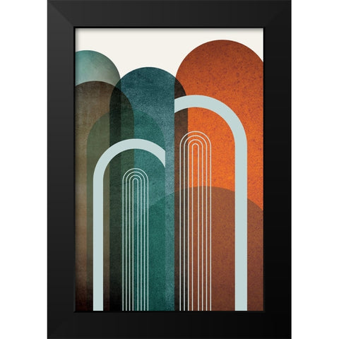MidCentury Arches Teal Orange 2 Black Modern Wood Framed Art Print by Urban Epiphany