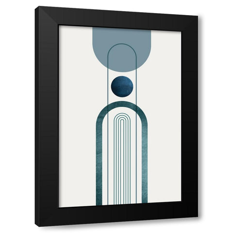 Mid CenturyModern Navy Teal 3 Black Modern Wood Framed Art Print with Double Matting by Urban Epiphany