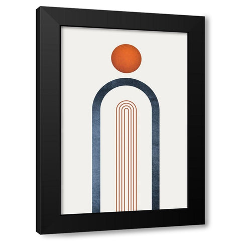 Minimalist Mid Century Orange Navy 1 Black Modern Wood Framed Art Print by Urban Epiphany