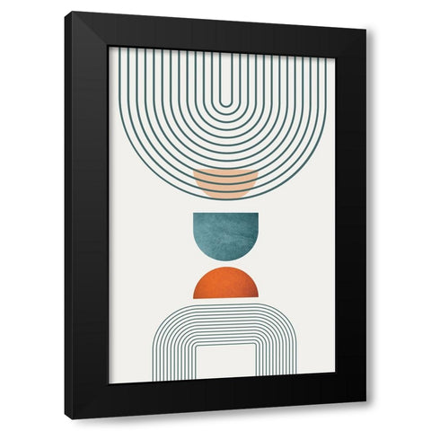 Minimalist Mid Century Orange Teal 1 Black Modern Wood Framed Art Print with Double Matting by Urban Epiphany