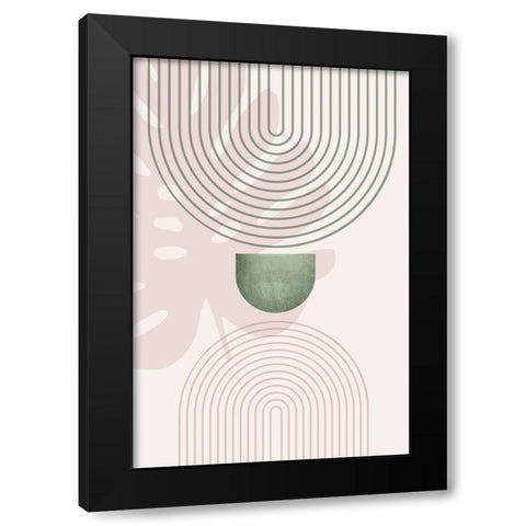 Pink Green Mid Century Botanical 1 Black Modern Wood Framed Art Print by Urban Epiphany