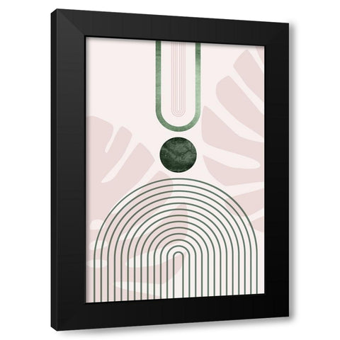 Pink Green Mid Century Botanical 3 Black Modern Wood Framed Art Print by Urban Epiphany