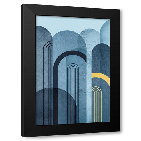 Mid Century Arches Navy Blue Black Modern Wood Framed Art Print with Double Matting by Urban Epiphany