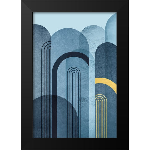 Mid Century Arches Navy Blue Black Modern Wood Framed Art Print by Urban Epiphany