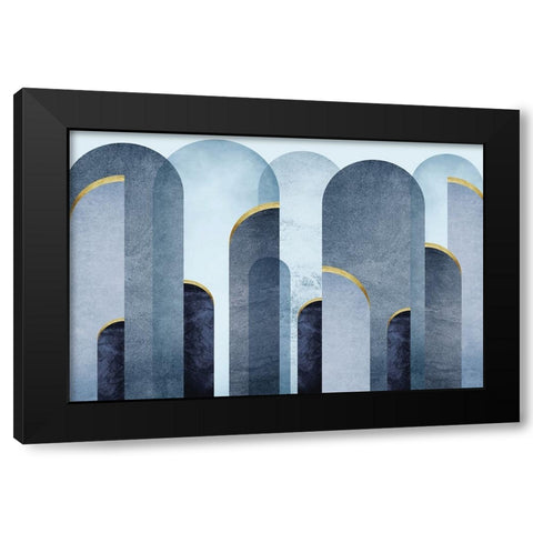 Mid Century Arches Blue Gold Black Modern Wood Framed Art Print by Urban Epiphany