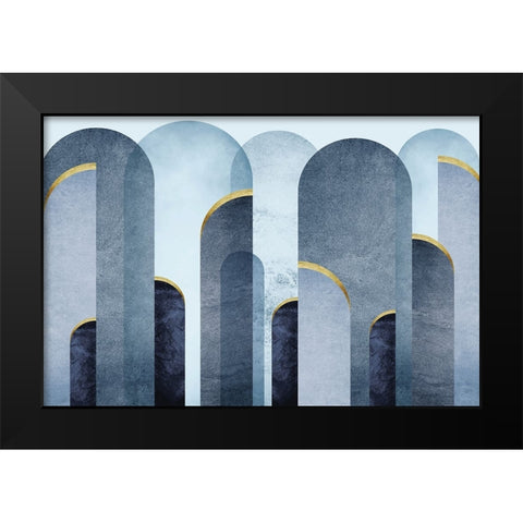 Mid Century Arches Blue Gold Black Modern Wood Framed Art Print by Urban Epiphany