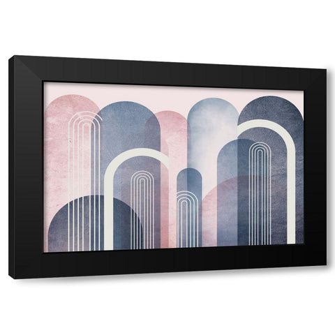 Mid Century Arches Blush Navy Black Modern Wood Framed Art Print by Urban Epiphany