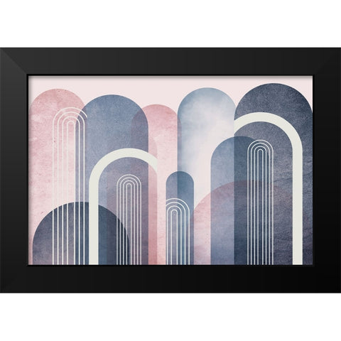 Mid Century Arches Blush Navy Black Modern Wood Framed Art Print by Urban Epiphany