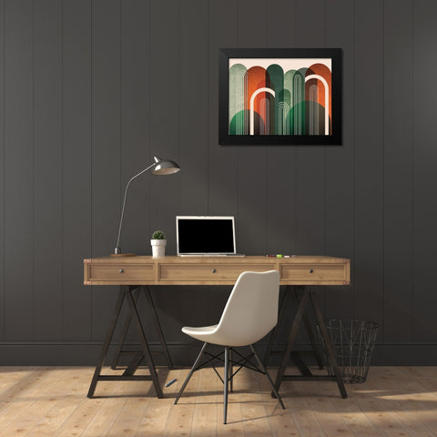 MidCentury Arches Orange Green Black Modern Wood Framed Art Print by Urban Epiphany