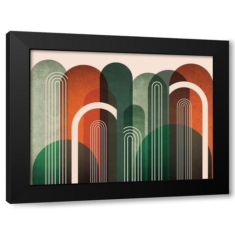 MidCentury Arches Orange Green Black Modern Wood Framed Art Print by Urban Epiphany