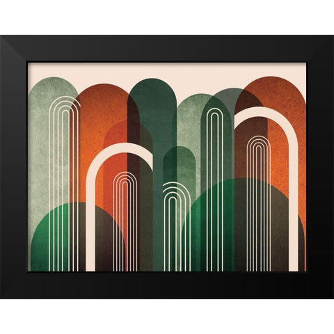 MidCentury Arches Orange Green Black Modern Wood Framed Art Print by Urban Epiphany