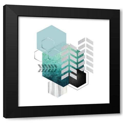 Geo Teal 1 Black Modern Wood Framed Art Print with Double Matting by Urban Epiphany