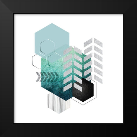 Geo Teal 1 Black Modern Wood Framed Art Print by Urban Epiphany