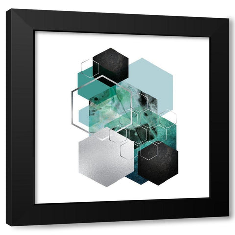 Geo Teal 3 Black Modern Wood Framed Art Print with Double Matting by Urban Epiphany