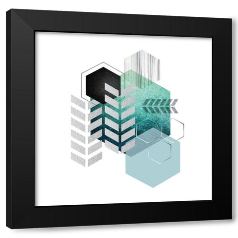 Geo Teal 4 Black Modern Wood Framed Art Print with Double Matting by Urban Epiphany