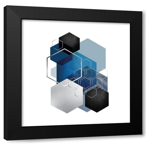 Geo Blue 3 Black Modern Wood Framed Art Print with Double Matting by Urban Epiphany