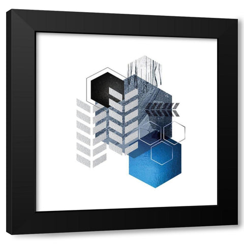 Geo Blue 4 Black Modern Wood Framed Art Print with Double Matting by Urban Epiphany