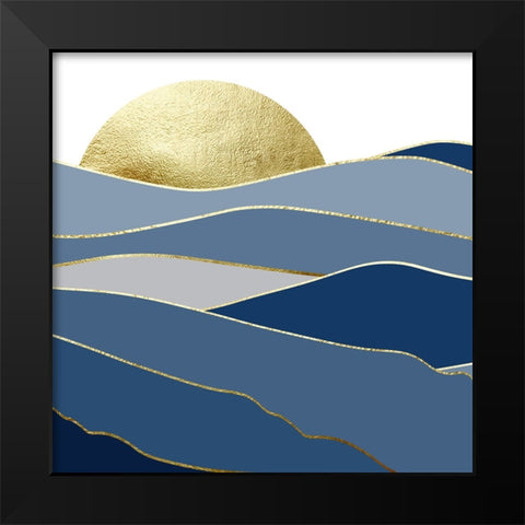 Navy Gold Landscape 2 V2 Black Modern Wood Framed Art Print by Urban Epiphany
