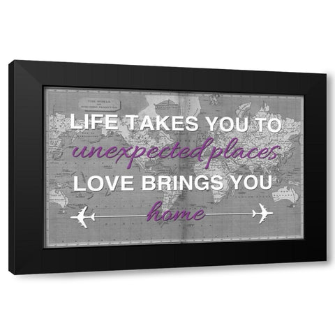 Life Love Map Black Modern Wood Framed Art Print with Double Matting by Brown, Victoria