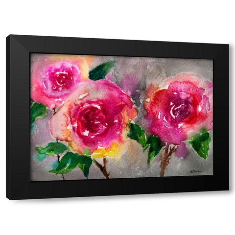 Pink Roses Black Modern Wood Framed Art Print with Double Matting by Brown,Victoria