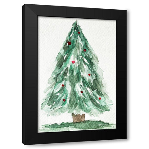 Christmas Tree Watercolor 1 Black Modern Wood Framed Art Print by Brown, Victoria