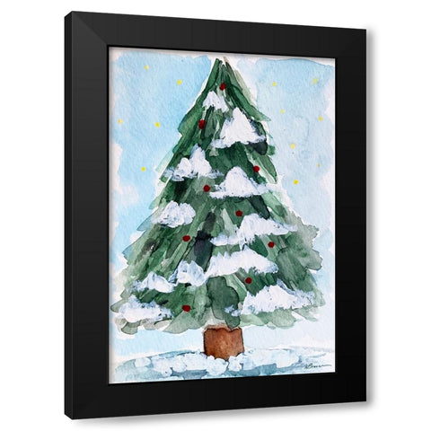 Christmas Tree Watercolor 2 Black Modern Wood Framed Art Print with Double Matting by Brown, Victoria
