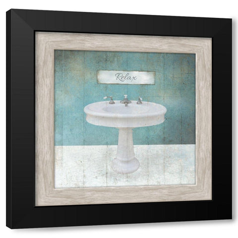Wood Framed Aqua Bath Sink Black Modern Wood Framed Art Print with Double Matting by Brown, Victoria
