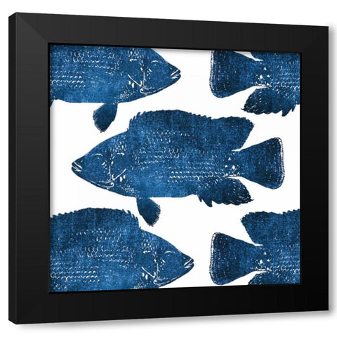 Navy Fish Collage Black Modern Wood Framed Art Print by Brown, Victoria