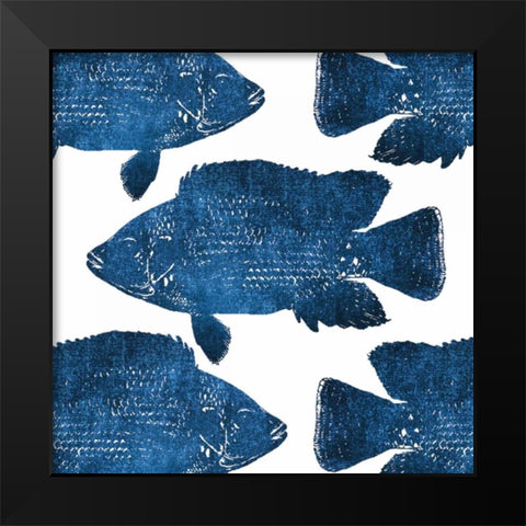 Navy Fish Collage Black Modern Wood Framed Art Print by Brown, Victoria