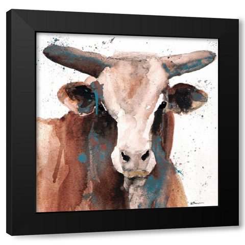 Splashed Blue Bull Black Modern Wood Framed Art Print with Double Matting by Brown, Victoria