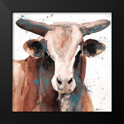 Splashed Blue Bull Black Modern Wood Framed Art Print by Brown, Victoria