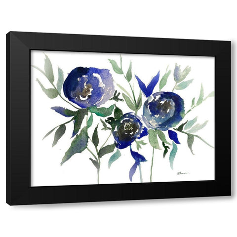 Blue Roses 2 Black Modern Wood Framed Art Print with Double Matting by Brown, Victoria