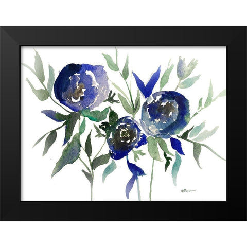 Blue Roses 2 Black Modern Wood Framed Art Print by Brown, Victoria