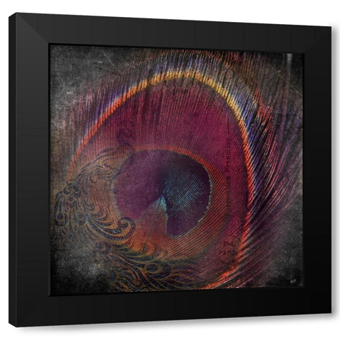 Peacock Distressed Black Modern Wood Framed Art Print by Brown, Victoria