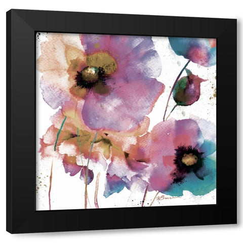 Pink Flowers 1 Black Modern Wood Framed Art Print with Double Matting by Brown,Victoria