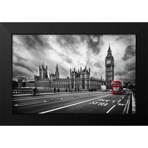 London Doubledecker Black Modern Wood Framed Art Print by Brown,Victoria