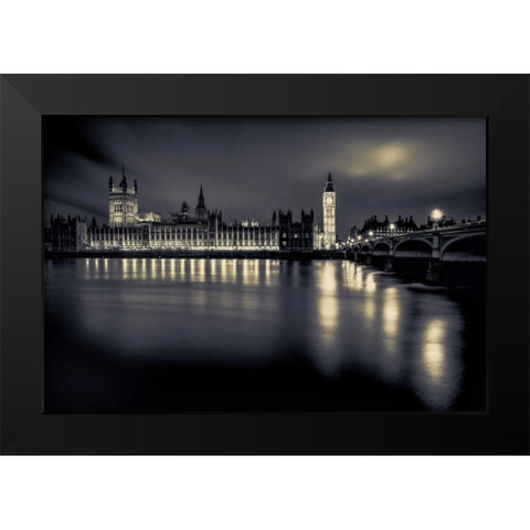 London Duotone Parliament Black Modern Wood Framed Art Print by Brown,Victoria