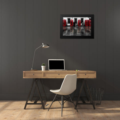 London Phone Booths People Black Modern Wood Framed Art Print by Brown,Victoria