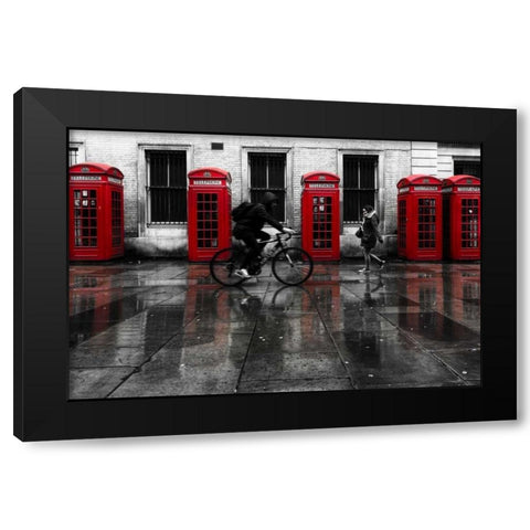 London Phone Booths People Black Modern Wood Framed Art Print with Double Matting by Brown,Victoria